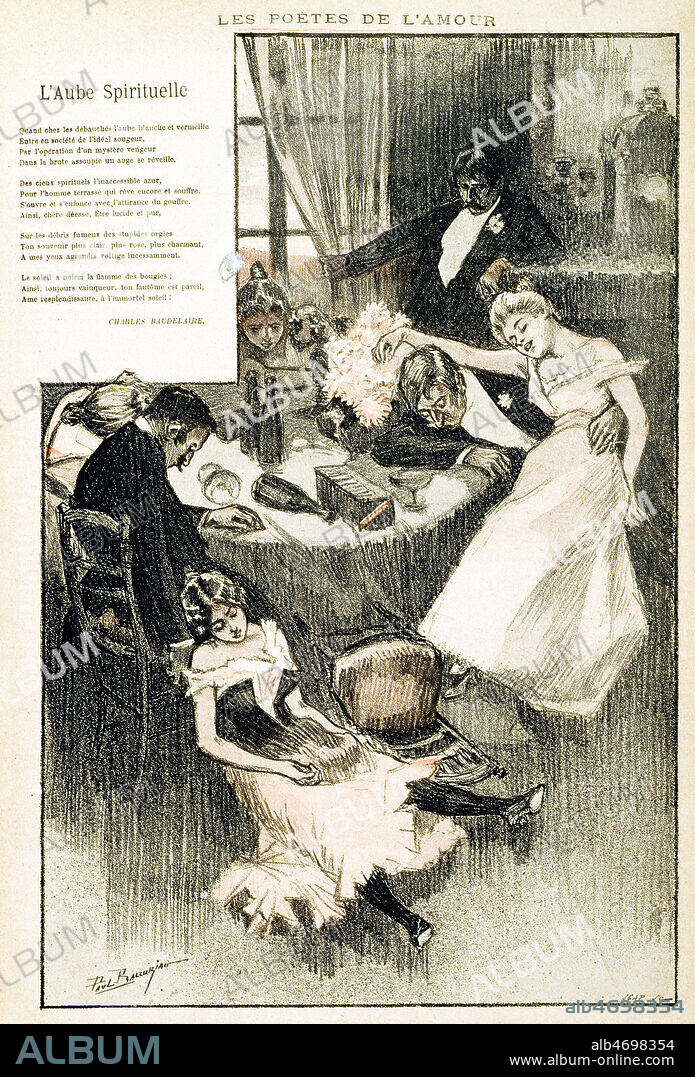 'L'Aube spirituelle' Poeme de Charles BAUDELAIRE (XLVI in Fleurs du Mal ) Lithographie de Paul Balluriau in GIL BLAS 17/06/1894. Credit Collection Kharbine Tapabor.