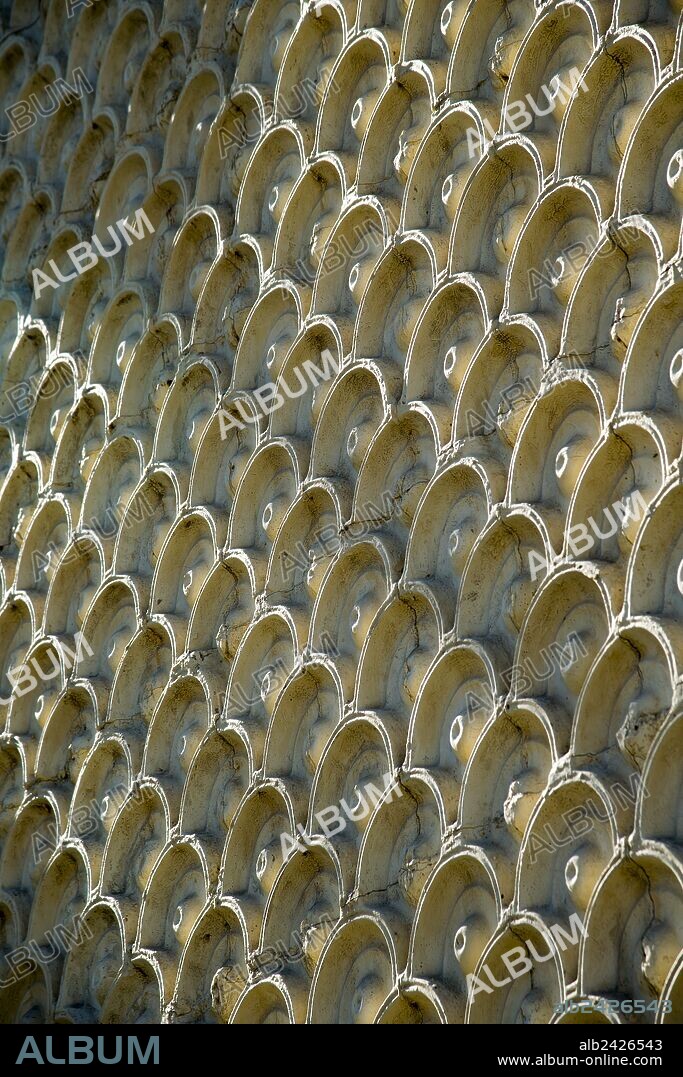ANTONI GAUDÍ. Finca Güell. detail of the exterior facace of the pavillions.