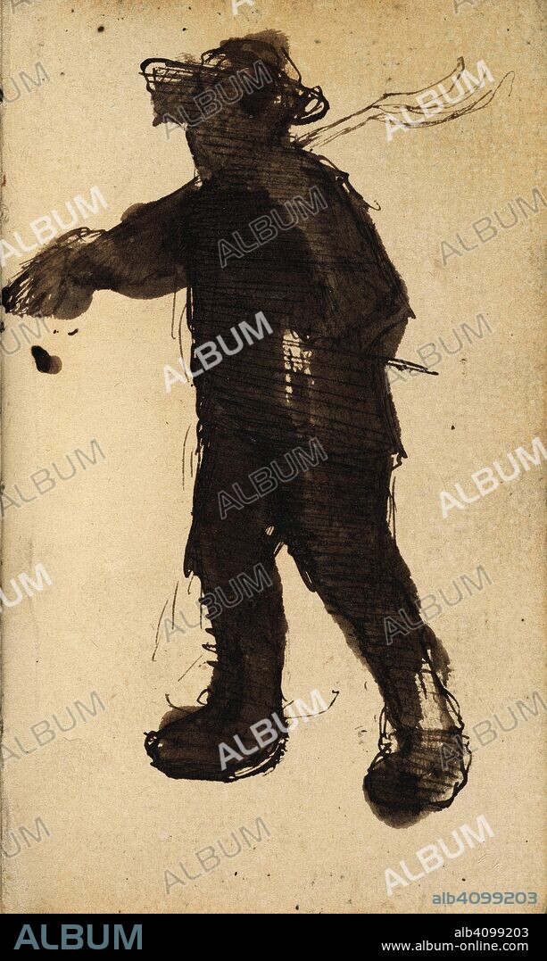 VINCENT VAN GOGH. Peasant with Hayfork (in silhouette). Date: November 1884-September 1885, Nuenen. Dimensions: 12.4 cm x 7.5 cm.