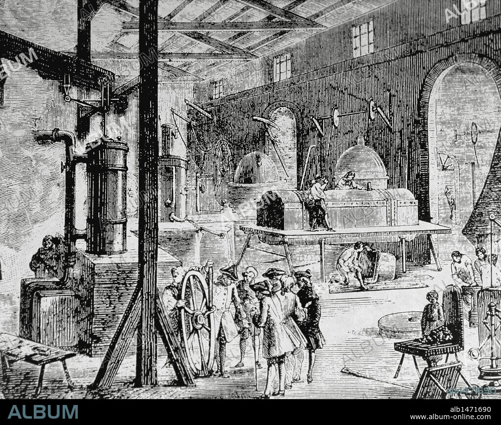 Industrial Revolution. London. Interior of an English factory. Late 18th century. Nineteenth-century.