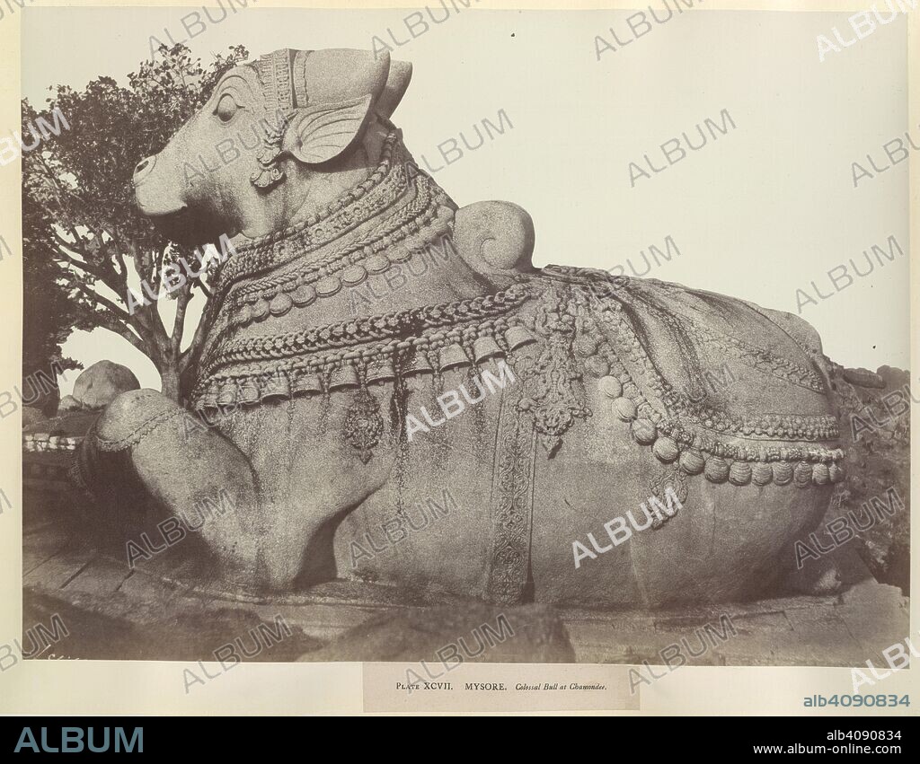 WILLIAM HENRY PIGOU. Mysore. Colossal bull at Chamondee. [Chamundi.]. Colonel Philip Meadows Taylor and James Fergusson, 'Architecture in Dharwar and Mysore' (John Murray, London, 1866). 1856. Photograph. Source: Photo 965/1(97). Language: English.