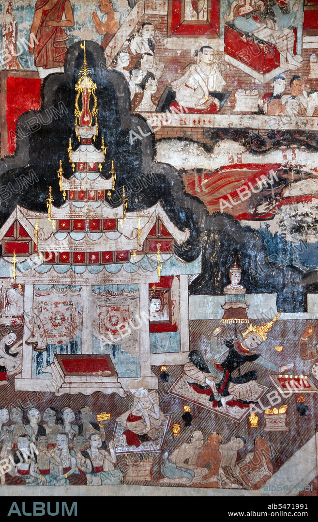 Wat Buak Khrok Luang, located in Ban Buak Khrok Luang Moo 1, Chiang Mai – Sankamphaeng Road, Chiang Mai, is a small and typically northern Thai Buddhist temple. It is believed to have been founded in the 15th century during the time of the independent Lan Na Kingdom (1292-1558), and was extensively restored during the reign of Chao Kaew Naowarat (r.1911-1939), the last King of Chiang Mai. The temple is chiefly noteworthy for its main viharn, which is purely Lan Na in inspiration, with a four-tiered roof and elegant naga balustrade entrance. The most remarkable aspect of the viharn is its extensive mural paintings, dating from around 1835 during the reign of Chao Phuttawong (r.1826-1846), the fourth ruler of the Chiang Mai Thipchang Dynasty. The murals, which are northern Thai in style with clear elements of Shan State and Konbaung Dynasty Burmese influence, are among the best in northern Thailand. They feature the jataka stories, past lives of the Buddha, and are interspersed with vernacular scenes from everyday early 19th century northern Thai life.