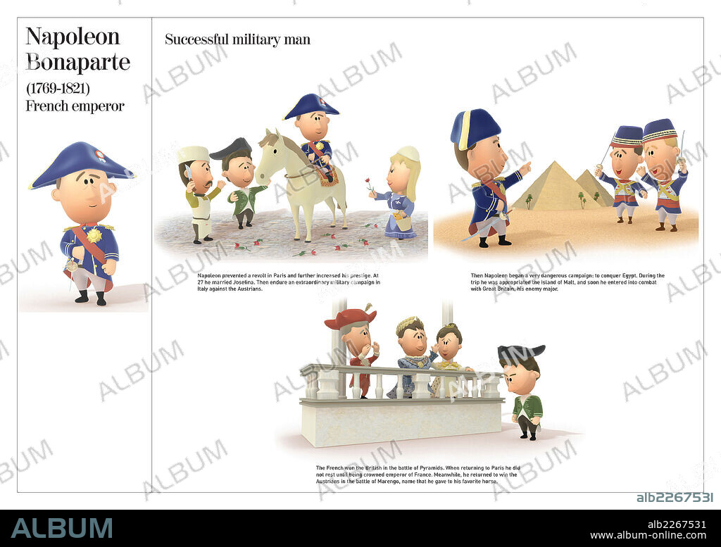 NAPOLEON BONAPARTE. Ilustraciones de la biografía de Napoleón Bonaparte, el emperador de los franceses, (1769-1821).
