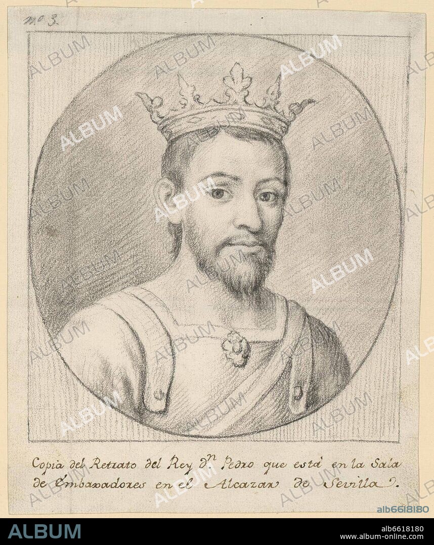 ANONIMO ESPAÑOL. RETRATO DE PEDRO I EL CRUEL - DIBUJO SIGLO XIX.