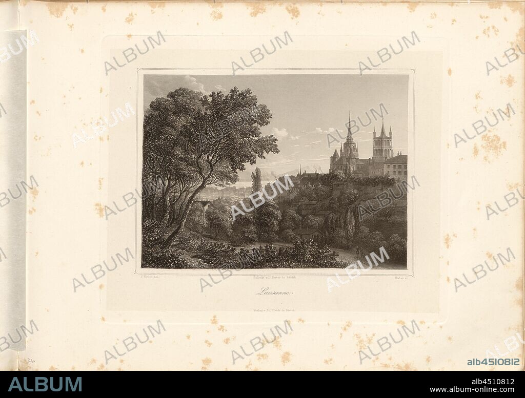 Lausanne, View of Lausanne and Notre Dame Cathedral, signed: J. Ulrich del, Huber sc, Taf. 36, p. 149, Ulrich, J. (del.); Huber, C. (sc.), 1856, Johann Jakob Ulrich, Johann Jakob Reithard:.