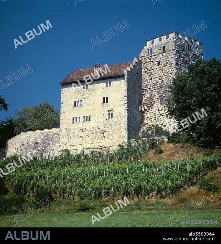 Burg Habsburg (Schweiz, Kanton Aargau). (Bergfried 1020 errichtet; Stammsitz des Herrscherhauses Habsburg). Ansicht. Foto.