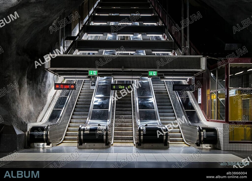 Subway, Fridhemsplan station, escalator, Tunnelbana, Stockholm, Sweden, Europe.