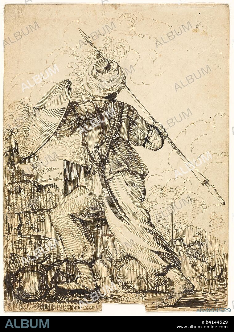 A Turkish Soldier. Attributed to James Durno (English, c. 1745-1795); or John Hamilton Mortimer (English, 1740-1779). Date: 1761-1795. Dimensions: 293 × 215 mm. Pen and brown ink on cream wove paper. Origin: England.