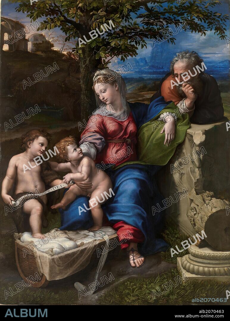 RAPHAEL et GIULIO ROMANO. Giulio Romano; Rafael / 'The Holy Family with an Oak Tree', 1518-1520, Italian School, Oil on panel, 144 cm x 110 cm x 3 cm, P00303.