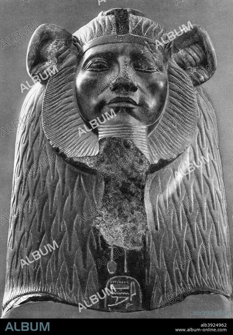A granite sphinx of King Amenemhat III, c1820 BC (1936). Black granite. From the Temple at Tanis. Found in the collection of Cairo Museum. Plate taken from The Art of Ancient Egypt, published by the Phaidon Press (Vienna, 1936).