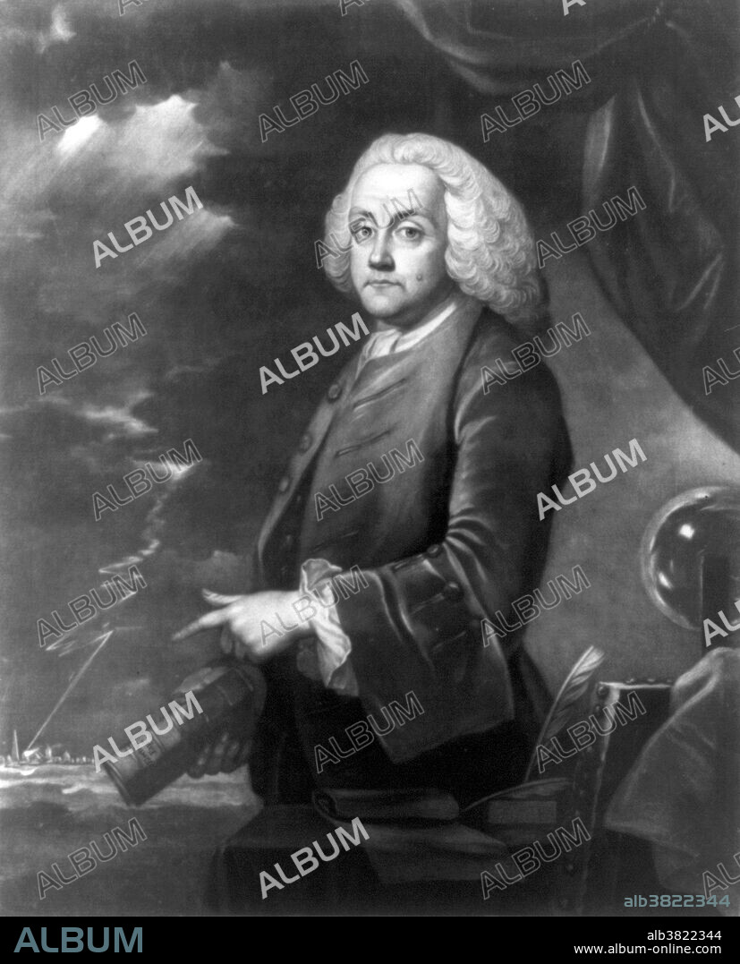 Franklin holding a book "Electric Expts" with scientific instruments, in the background lightning strikes a village. From a painting by Benjamin Wilson. Franklin sat for Wilson, who also experimented with electricity, shortly after his arrival in London. Franklin spent much time in studying electricity and sent many letters to Collinson of his findings (1747-50). Collinson published these letters giving the reason that this information would be of importance to the public. The first collection of letters was published in 1751 in England. The book was expanded with additional material and reprinted in 1753 under the title of Supplemental Experiments and Observations on Electricity, Part II. It was published once again in 1754 with pages that numbered up to 154 and the title was New Experiments and Observations on electricity, Part III. All three parts were published consecutively paged as a third edition in 1760, 1762, and 1764. There was an expanded addition, a fourth edition in 1769 that Franklin personally supervised while he was in London. Franklin added a number of other scientific letters with material not associated with electricity and a fifth edition followed in 1774 of several hundred pages.