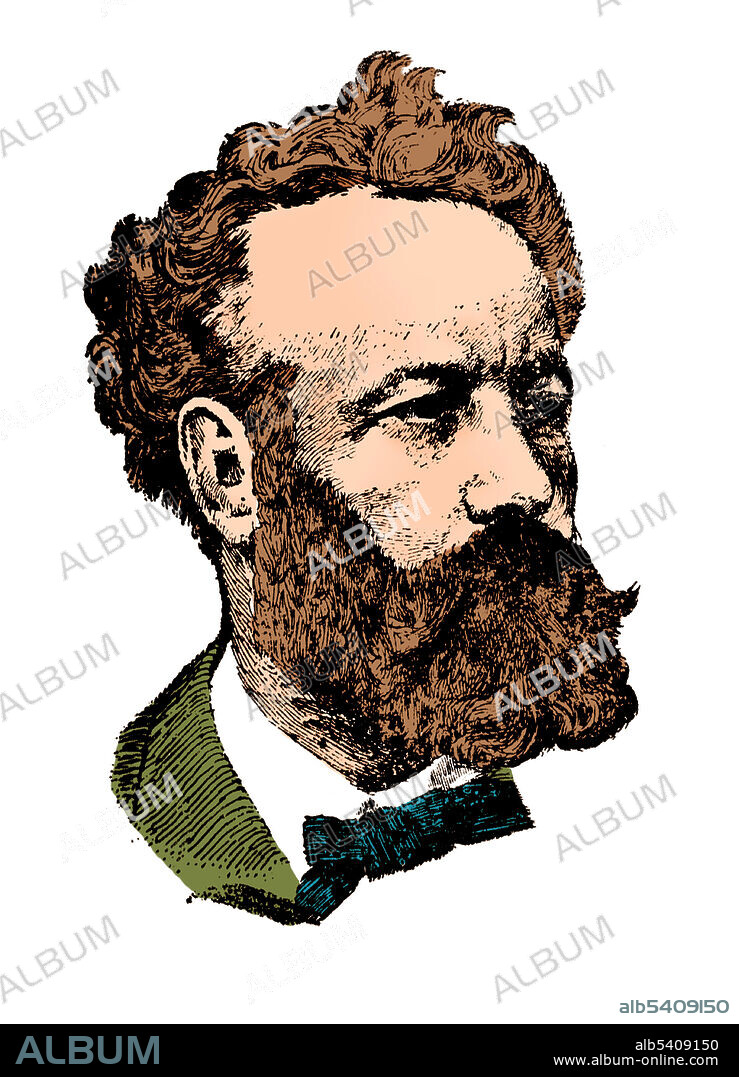 Jules Verne (1828-1905) was a French novelist, poet, and playwright who pioneered the science fiction genre. He is best known for his novels Twenty Thousand Leagues Under the Sea (1870), A Journey to the Center of the Earth (1864), and Around the World in Eighty Days (1873). Colorized.