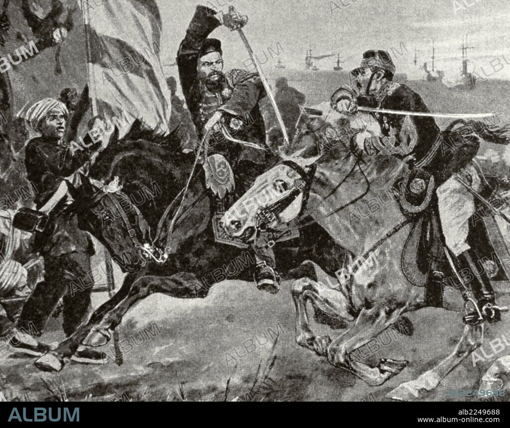 GUERRA CHINO-JAPONESA (1894-1895). "TOMA DE PING-YANG EN 1894" En este lugar, el general Tso fue atacado por el mariscal japonés conde Yamagata con fuerzas superiores. Grabado del siglo XIX.