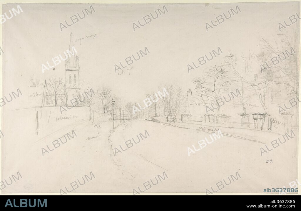 All Saints Church, Upper Norwood seen from the north side of Beulah Hill. Artist: Camille Pissarro (French, Charlotte Amalie, Saint Thomas 1830-1903 Paris). Dimensions: 11 3/16 x 17 1/2 in. (28.4 x 44.5 cm). Date: second half 19th century.