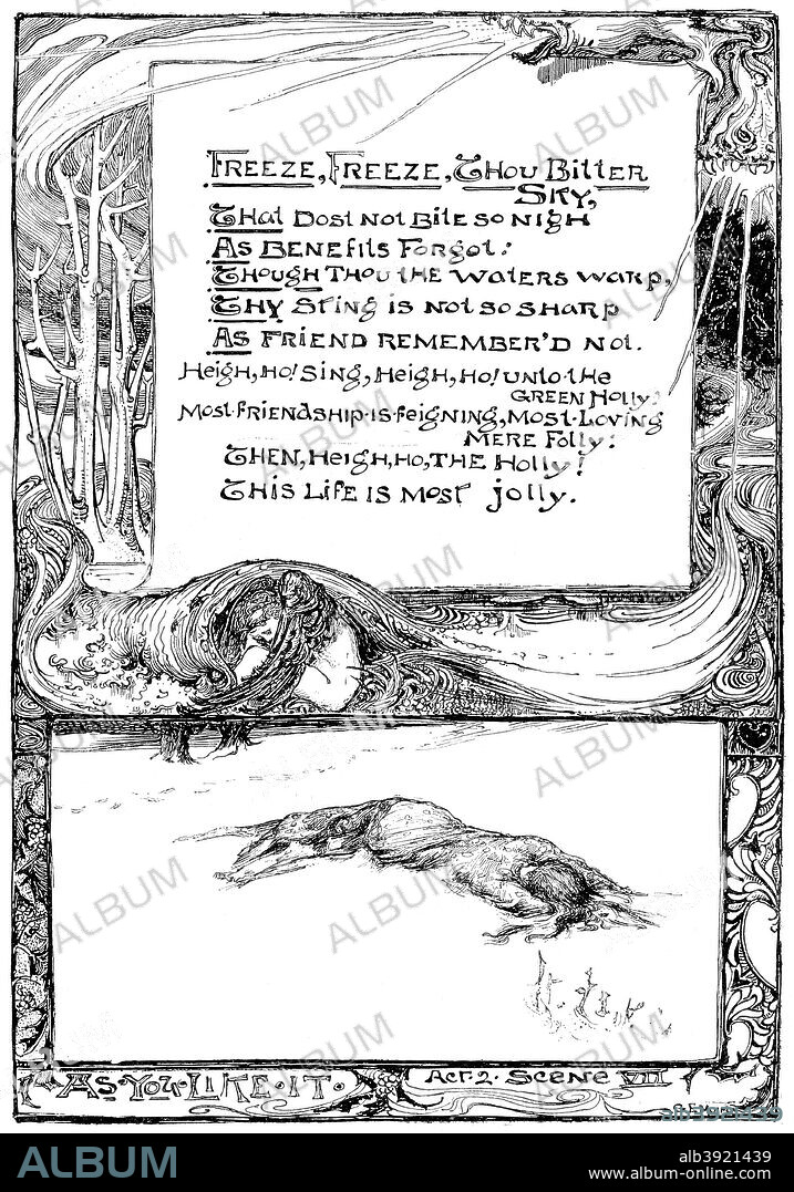 'Freeze, Freeze, Thou Bitter Sky', 1895. Shakespeare's songs, Amien's song in As You Like It, Act II scene VII. A print from The Magazine of Art, Cassell and Company, Limited, London, Paris and Melbourne, 1895.