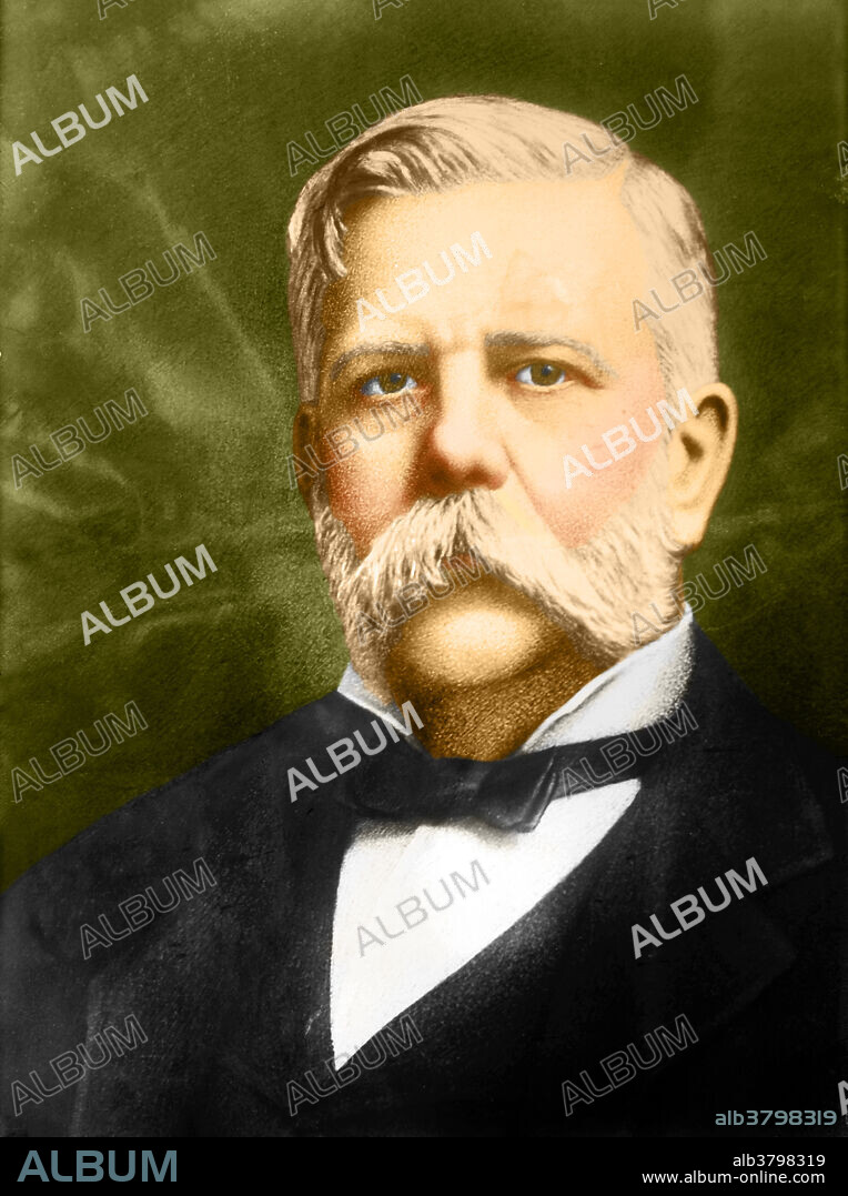 Color enhanced image of George Westinghouse (1846-1914), an American engineer and entrepreneur who enabled the growth of the railroad. He was also responsible for the hydroelectric development of Niagra Falls.