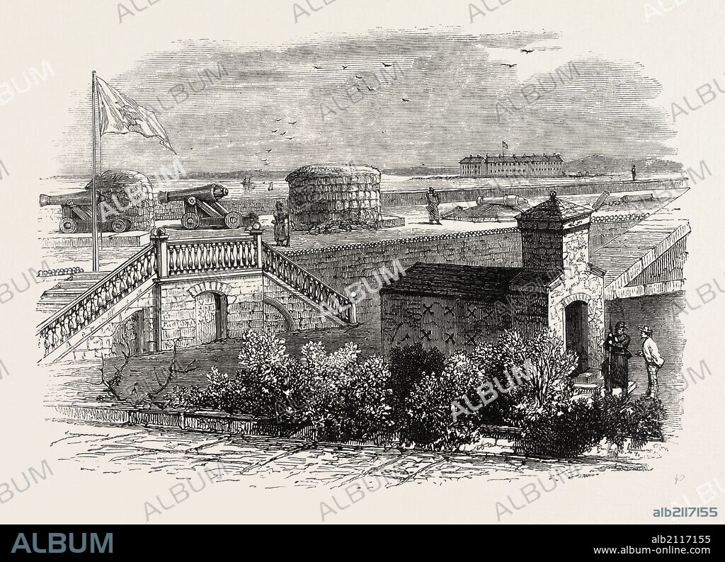 FORT MOULTRIE, CHARLESTON. WITH FORT SUMTER IN THE DISTANCE, UNITED STATES OF AMERICA, US, USA, 1870s engraving.