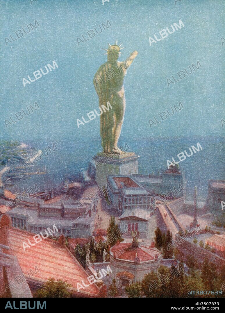 Colossus of Rhodes, statue of the Greek sun god Helios, and one of the Seven Wonders of the Ancient World. The statue was completed in 282 BC, and was destroyed 56 years later in an earthquake. The exact site of the Colossus is lost to memory. However, from ancient writers, we know that it stood somewhere at the entrance to the harbour at Rhodes (a Greek island in the Aegean Sea), it was approximately 100 feet high, it was made of bronze sections strengthened with masonry within, and that the popular idea of it, standing with legs astride, is false.