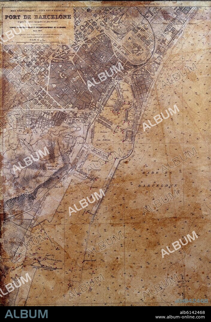 PLANO NAUTICO DE LA RADA Y PUERTO DE BARCELONA.