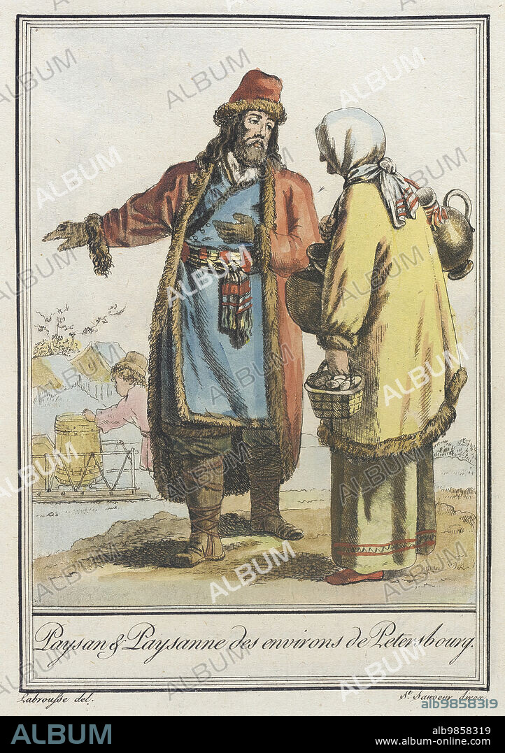 LF LABROUSSE. Costumes de Différents Pays, 'Paysan & Paysanne des Environs de Petersbourg', c1797.