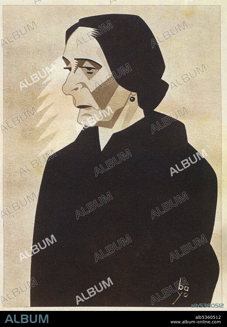 España. Dolores Ibarruri Gómez (1895-1989), la Pasionaria, dirigente comunista. Caricatura. Año 1936.