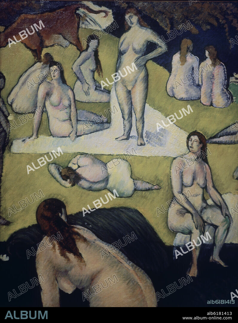 EMILE BERNARD. 'Bañistas con vaca roja', 1887, Óleo sobre lienzo, 92,7 x 72,4 cm.