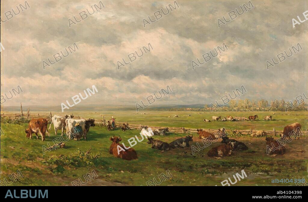 WILLEM ROELOFS. Meadow Landscape with Cattle. Weidelandschap met vee. Dating: c. 1880. Measurements: h 49.2 cm × w 77.3 cm; h 83 cm × w 113 cm × d 13 cm.