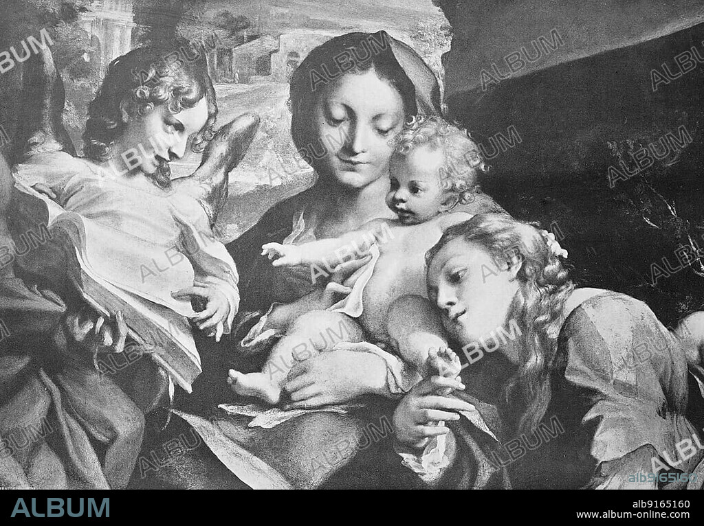 Historical photo (ca 1880) of the Madonna and Child, painting by Antonio da Correggio, Italy, Historical, digitally restored reproduction of an original 19th century original, exact original date unknown