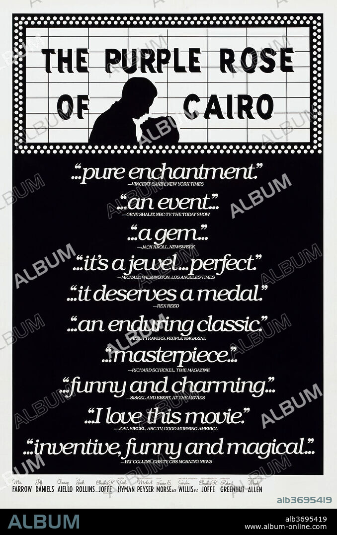 Poster de LA ROSA PÚRPURA DEL CAIRO, 1985 (THE PURPLE ROSE OF CAIRO), dirigida por WOODY ALLEN. Copyright ORION PICTURES.