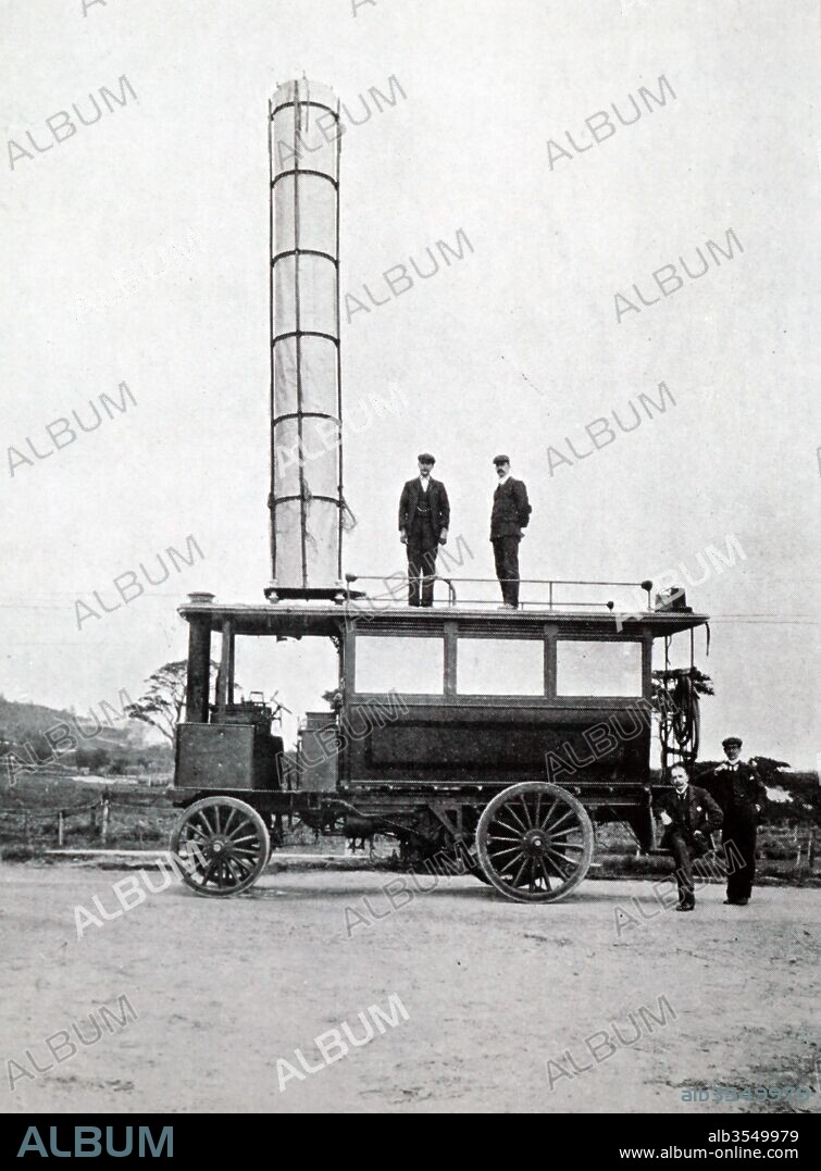 Photograph of a mobile radio station used by Guglielmo Marconi. Guglielmo Marconi (1874-1937) an Italian inventor and electrical engineer known for his pioneering work on long-distance radio transmission and for his development of Marconi's Law and a radio telegraph system. Dated 20th century.