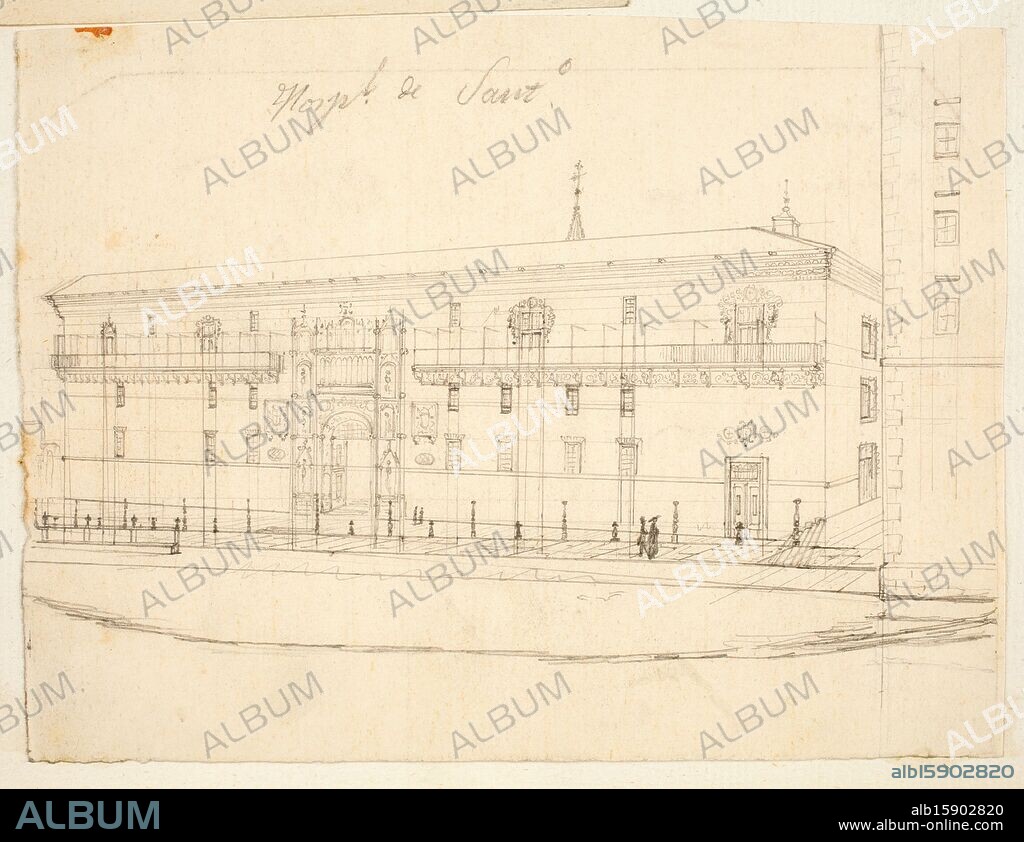 Cecilio Pizarro y Librado/ Fachada del antiguo Hospital Real de Santiago de Compostela. Hacia 1850. Lápiz compuesto sobre papel avitelado, 112 x 147 mm.