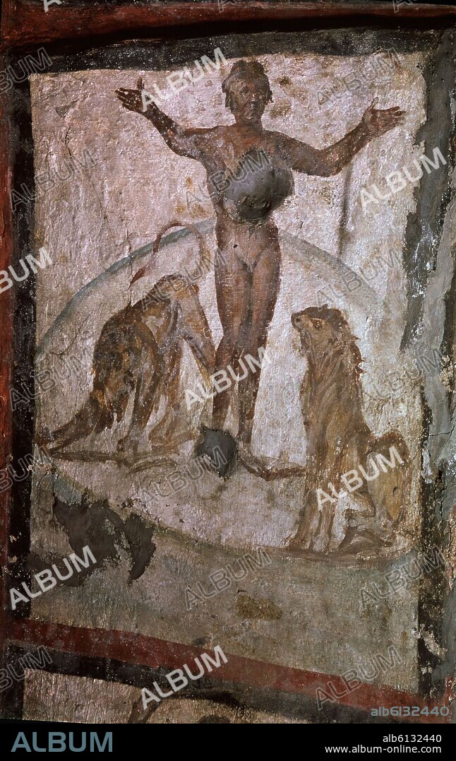 DANIEL EN EL FOSO DE LOS LEONES - S IV - FRESCO - ARTE PALEOCRISTIANO.
