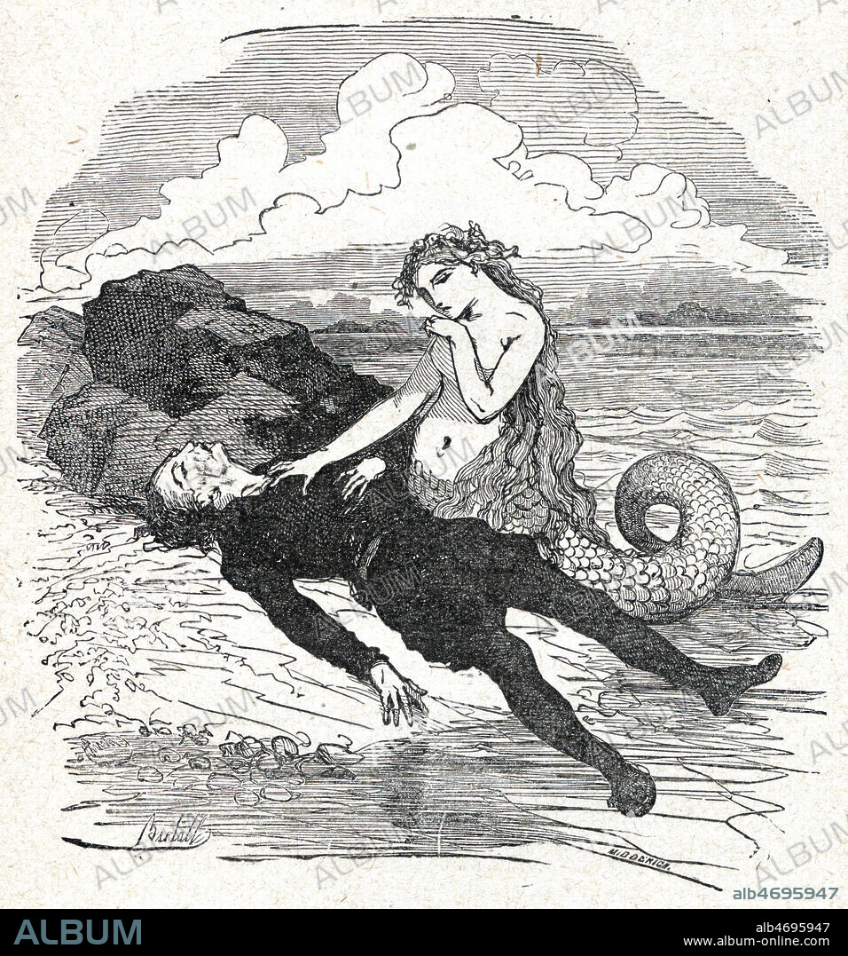 La petite Sirene.Gravure de BERTALL (1820-1882) pour Contes d'Andersen, edition Hachette, Bibliotheque Rose, fin 19eme. Credit Collection KHARBINE TAPABOR.