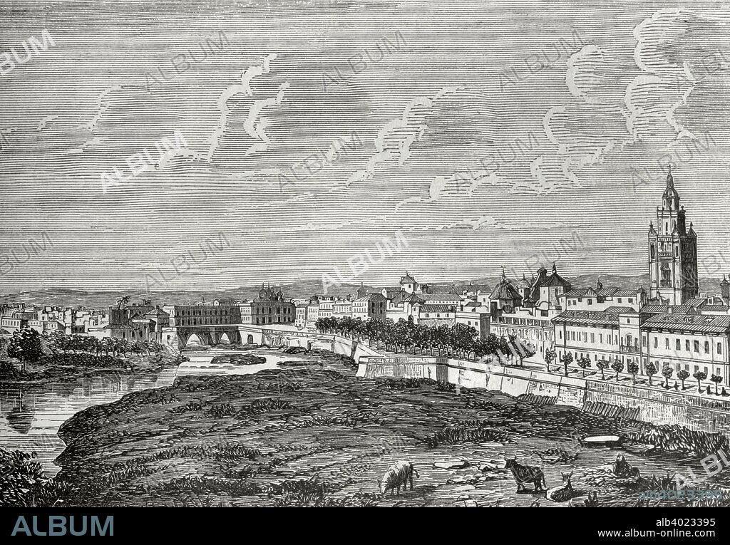 Spain. Murcia. View of the city. Drawing by Letre, engraving by Capuz. Cronica General de Espa–a, Historia Ilustrada y Descriptiva de sus Provincias. Murcia, 1870.