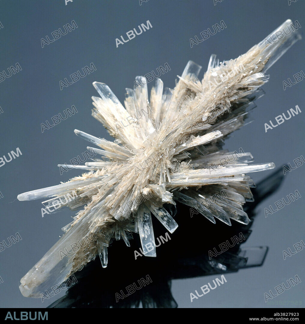 Gypsum crystals. Gypsum is a form of hydrated calcium sulphate. It is a common mineral formed by evaporation of salt-rich waters. It is used in a variety of ways, in cement, plaster casts and as an ingredient to add calcium to foods and drinks.
