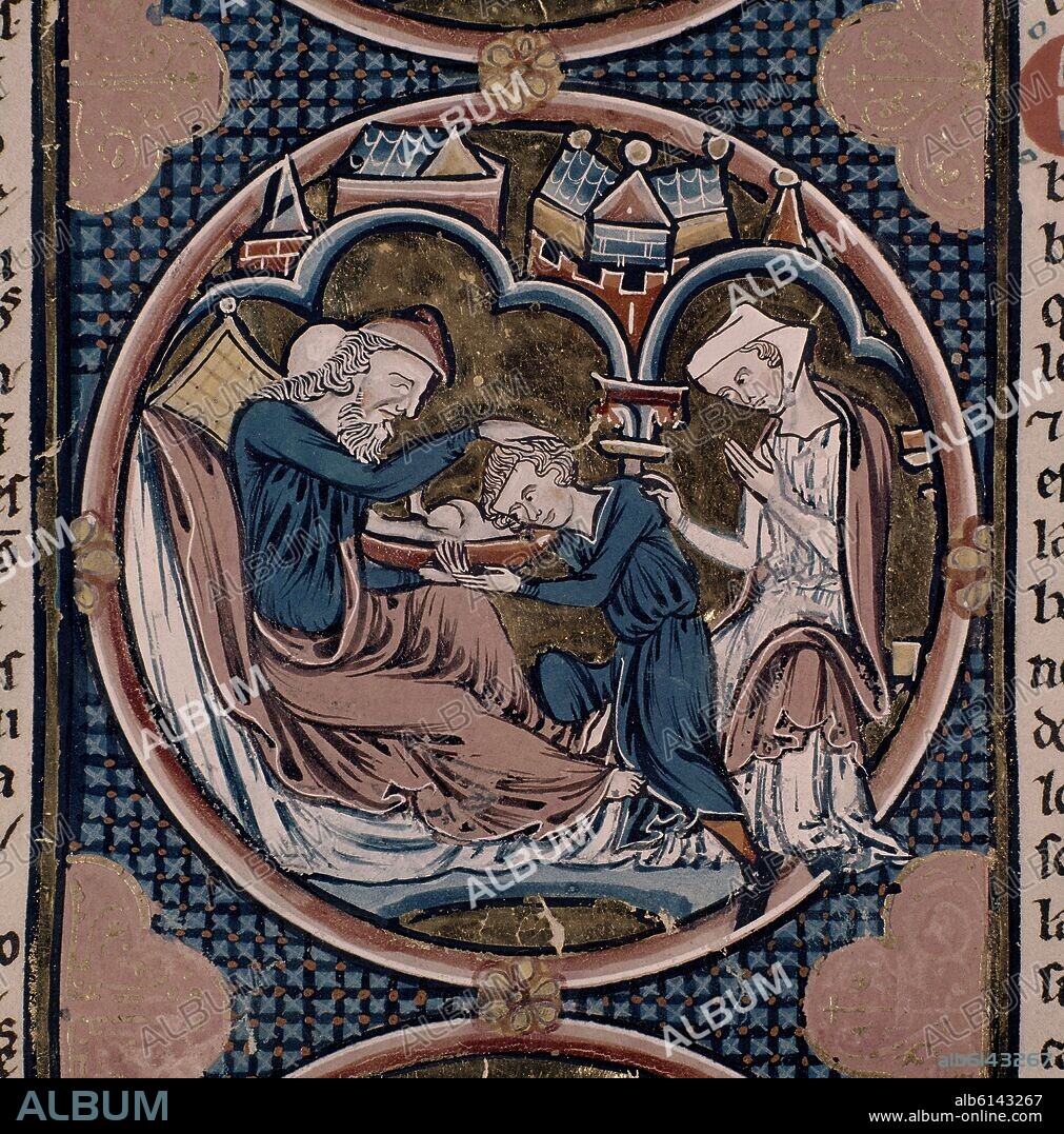 BIBLIA DE S LUIS DE FRANCIA-1226/34- ISAAC BENDICE A ESAU-MINIATURA GOTICA.