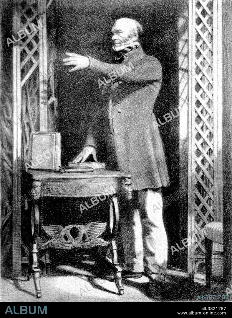 Knox standing at table, gesturing with left hand while lecturing. Robert Knox (1791-1862) was a Scottish surgeon, anatomist and zoologist. He was the most popular lecturer in anatomy in Edinburgh before his involvement in the Burke and Hare body-snatching case. The Burke and Hare murders (West Port murders, 1827-1828) were serial murders attributed to Irish immigrants William Burke and William Hare, who sold the corpses of their 17 victims to provide material for dissection to Knox, who was giving private anatomy lecturers to students from Edinburgh Medical College. Harried by city elders and with fewer and fewer students Knox left for London in 1842 after the death of his wife. He found it impossible to get a post as a surgeon, and from then until 1856 he worked on medical journalism, lectures, and various publications. In 1856 he became the pathological anatomist to the Free Cancer Hospital, London. He worked there for the next six years until his death in 1862. He was 71 years old. Knox's ideas on anthropology and ethnology are now considered racist, notably his view that Anglo-Saxons are innately superior to other peoples.