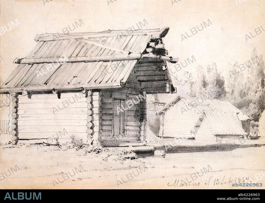 LUIGI PREMAZZI. 'Homestead with a Barn in the Village of Murino. Sketch'. Italy-Russia, 1864. Dimensions: 10,5x14,7 cm.
