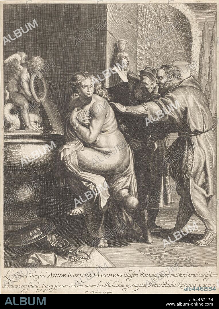 Suzanna and the elders, the elsewhere making advances towards Susanna, Michel Lasne, 1600 - 1667 and/or 1617 - 1620, paper, engraving, h 333 mm × w 247 mm.