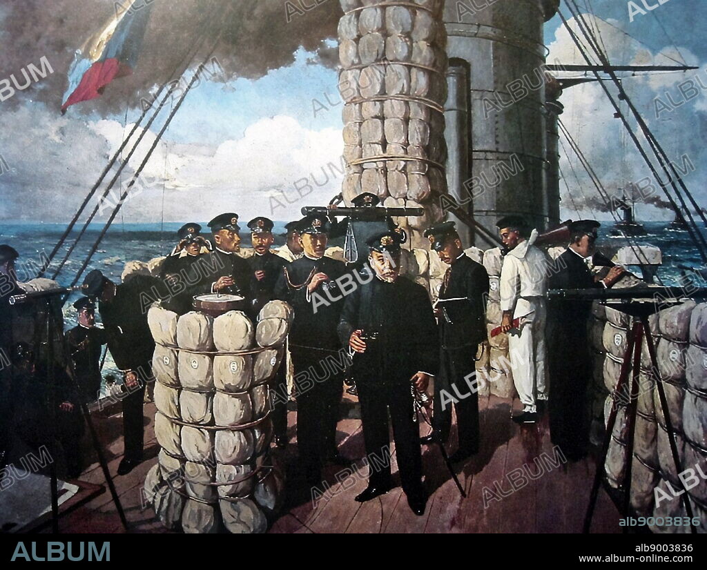 Admiral Togo Heihachiro on the bridge of the Battleship Mikasa. The Battle of Tsushima was a major naval battle fought between Russia and Japan during the Russo-Japanese War. It was fought on 27-28 May 1905 (14-15 May in the Julian calendar then in use in Russia) in the Tsushima Strait located between Korea and southern Japan.