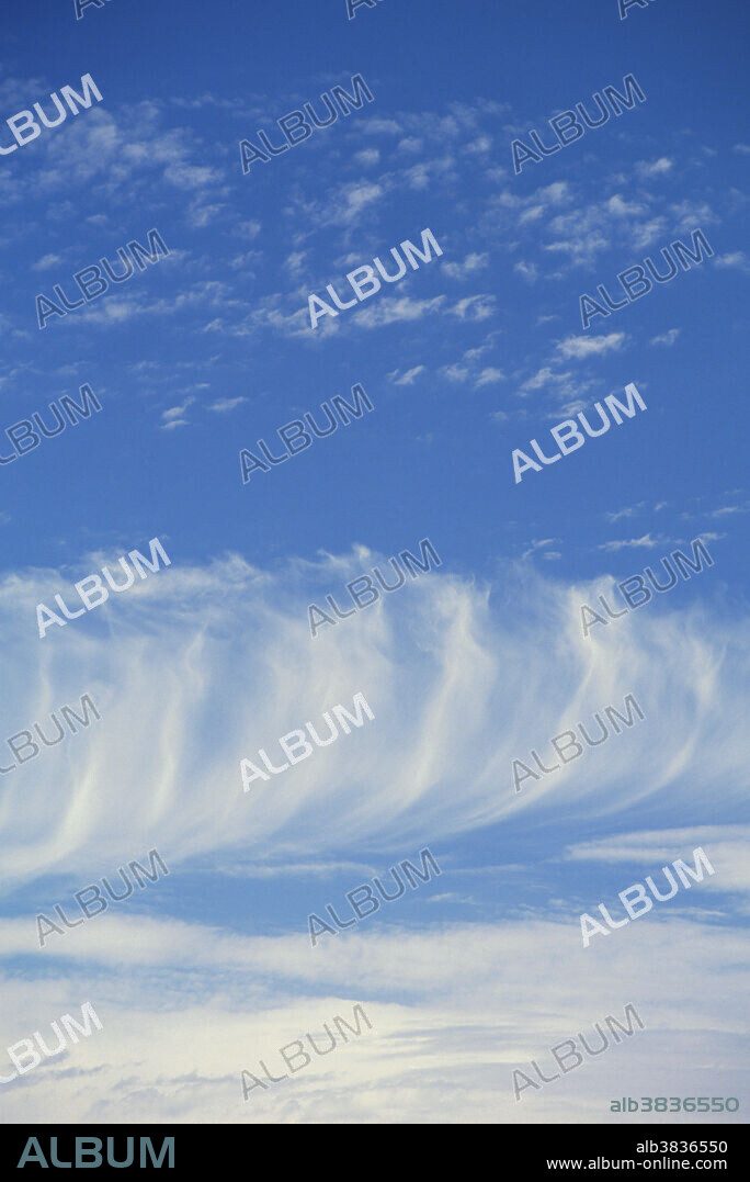 Cloud forms high altitude cirrocumulus floccus and cirrus castellanus. Tucson, Arizona.