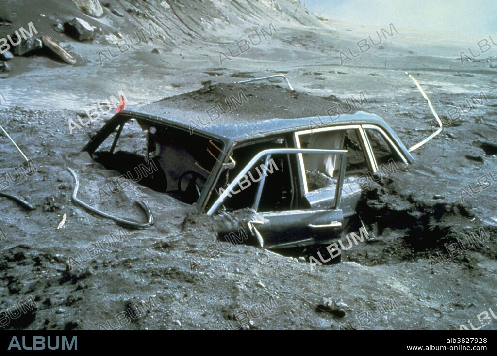 Car buried by Mount St. Helens eruption of May 18, 1980.