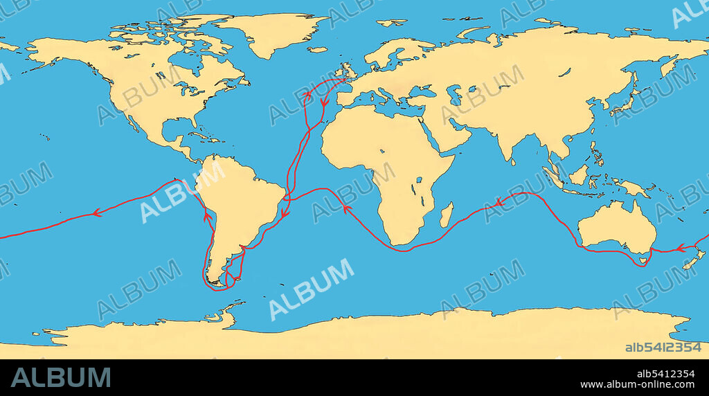 Map charting the voyage of H.M.S. Beagle, 1831-36. The Beagle carried Charles Darwin during the voyage that inspired his theory of evolution. Charles Darwin (1809-1882) was an English naturalist and geologist. He established that all species of life have descended over time from common ancestors, and in a joint publication with Alfred Russel Wallace introduced his scientific theory that this branching pattern of evolution resulted from a process that he called natural selection, in which the struggle for existence has a similar effect to the artificial selection involved in selective breeding.