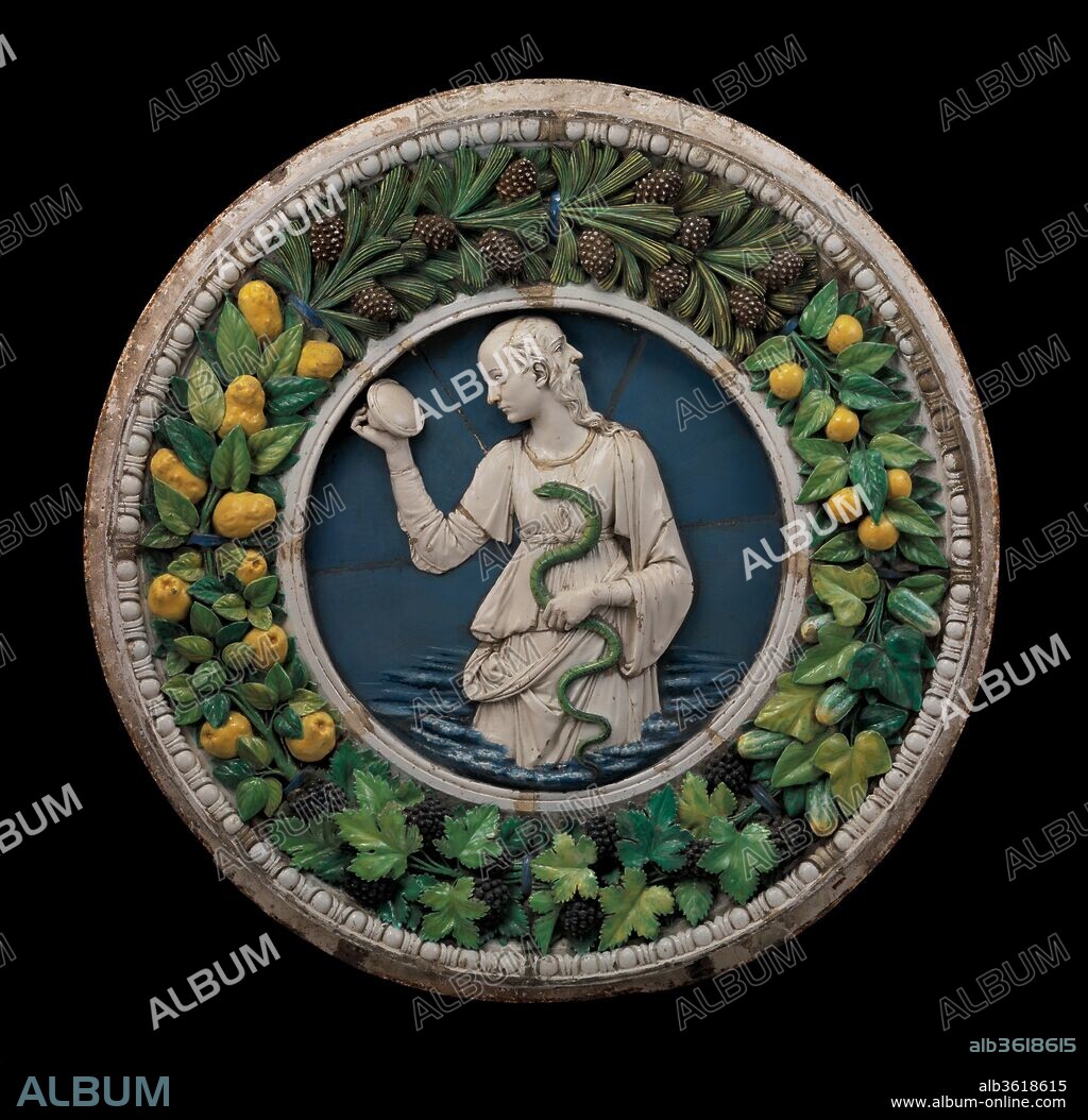 Prudence. Artist: Andrea della Robbia (Italian, 1435-1525). Culture: Italian, Florence. Dimensions: Overall (confirmed): 64 3/4 in., 920 lb. (164.5 cm, 417.3 kg). Date: ca. 1475.
Its large scale, bold design, and brilliant colors indicate that this roundel of Prudence was designed to be visible from a distance. The existence of three related roundels by Andrea della Robbia of other virtues --  Faith (Museu Calouste Gulbenkian, Lisbon), Temperance, and Justice (both Musée National de la Renaissance, Château d'Écouen) --  suggests that the group was once part of or intended to be part of a ceiling or wall decoration. The model for such a program would have been Luca della Robbia's allegorical virtues of 1461 - 62 on the ceiling of the chapel of the Cardinal of Portugal at the church of San Miniato al Monte, Florence.[2] There, a domed ceiling centers on a glazed terracotta roundel of the Holy Ghost, which is surrounded by roundels of the four cardinal virtues that touch it at equidistant points. Overlapping half circles fill the borders, while a pattern of superimposed cubes forms the background for the dome around the roundels.
Although represented facing right and different in detail, Luca's Prudence at San Miniato was certainly the inspiration for the Museum's virtue. Andrea trained with his uncle Luca and worked under him at San Miniato.[ 3] In both roundels a three-quarters-length figure with a young woman's head backed by an old man's face holds up a mirror in one hand and a snake in the other, both traditional attributes of this virtue. One telling difference is the juncture between the young woman and the old man: in Luca's Prudence the young woman's hair covers her forehead naturally and streams into the man's beard; Andrea's Prudence has a bald pate, affirming the bizarre hybrid that she is. The San Miniato virtues are all winged, while the Museum's Prudence and its related roundels Faith and Temperance are not; only the Justice has wings. Because of this and slight differences in dimensions, scholars have questioned whether the Justice was in fact part of the same series.[4] The borders of the two series also vary, the one geometrical, the other composed of swags of fruit and foliage.
Luca della Robbia's first documented use of glazed terracotta for relief decoration --  a commission for the church of Sant'Egidio in Florence, of 1441 - 43 --  inspired a wave of followers, particularly members of his own extended family. John Pope-Hennessy has argued that what most attracted Luca initially to the medium was neither the inexpensive nature of clay nor the durability that glazing afforded but the potential of color to clarify compositions in large architectural interiors.[5] The close relationships between the Della Robbia artists often make it difficult to distinguish the work of individual family members. The Museum's Prudence was, in fact, first published by Allan Marquand in 1912 as the work of Luca. Marquand further proposed that the series to which it belongs was intended but not used for the spandrels of the Pazzi Chapel at the church of Santa Croce, Florence (1445 - ca. 1470), where Luca and his workshop created tondi of Apostles and Evangelists to harmonize with Filippo Brunelleschi's serene architecture.[6] Subsequent scholars followed this attribution until 1980, when Pope-Hennessy made a convincing case for Andrea as the responsible artist. [7] For Pope-Hennessy, Prudence was less rhythmical than its foretype in San Miniato, and all the figures of the series seemed more rigid than Luca's known work. He also rejected the idea that the series to which the Museum's Prudence belongs could ever have been destined for the Pazzi Chapel. It may also be noted that the exuberant swags of fruit, extensively used by Andrea throughout his career, would have been inconsistent with the simple travertine borders of Brunelleschi's Pazzi Chapel design. Generally, Andrea tended to add complexity and decorative notes to compositions that Luca would have kept simple. Prudence's additional layers of drapery and fussily wrinkled sleeves are sure signs of Andrea's sensibility. Pope-Hennessy also pronounced the closed eyes of Temperance in the present series a stylistic mannerism of Andrea's, and he related the structure of the backgrounds to one of Andrea's greatest works, the roundels depicting foundling infants on the loggia of the Ospedale degli Innocenti, Florence (ca. 1487).
Andrea's practice grew ever larger and the scale of his altarpieces greater and more complex. While the lush sculptural border of the Museum's Prudence would have appealed to Florentines in the last quarter of the fifteenth century, the graceful gestures and pure silhouette of the central figure recall the artist's point of departure in his uncle's work at midcentury.
[Ian Wardropper. European Sculpture, 1400-1900, in the Metropolitan Museum of Art. New York, 2011, no. 7, pp. 30-33.]
Footnotes:
[1] Tim Knox. "Edward Cheney of Badger Hall: A Forgotten Collector of Italian Sculpture." Sculpture Journal 16, no. 1 (2007), pp. 5-20, p. 14.
[2] On the ceiling of the chapel, see John Pope-Hennessy. Luca della Robbia. Ithaca, N.Y., 1980, pp. 244 - 45, no. 14.
[3] Giancarlo Gentilini. "Robbia, della. 1: Luca (di Simone) della Simone." In The Dictionary of Art, edited by Jane Turner, vol. 26, pp. 442-44. London, 1996, p. 444.
[4] Allan Marquand. "On Some Recently Discovered Works by Luca della Robbia." American Journal of Archaeology 16, no. 2 (April-June 1912), pp. 163-74, pp. 169 - 74, first proposed that its larger size, lighter background, and winged figure signaled a different commission. Pope-Hennessy 1980, p. 271, no. 72, agreed with Marquand's analysis.
[5] Pope-Hennessy 1980, chap. 4, "The Transition to Enamelled Terracotta," pp. 33 - 41.
[6] Marquand 1912, pp. 169 - 74.
[7] Pope-Hennessy 1980, p. 271, under no. 72. Already in 1948 Leo Planiscig had called the related Temperance a collaboration between Luca and Andrea; Leo Planiscig. Luca della Robbia. Florence, 1948, p. 55.