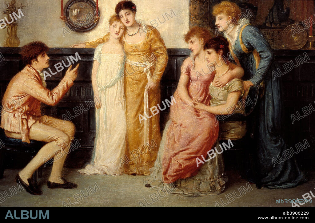 SIMEON SOLOMON. A Youth Relating Tales to Ladies. Date/Period: 1870. Painting. Oil on canvas. Height: 355 cm (11.6 ft); Width: 534 cm (17.5 ft).