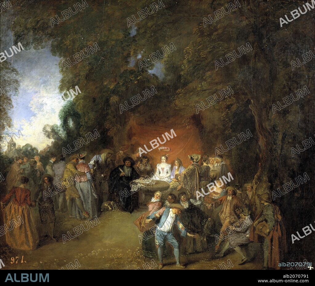 Jean Antoine Watteau / 'Capitulaciones de boda y baile campestre', Hacia 1711, Escuela Francesa, Óleo sobre Lienzo, 47 cm x 55 cm, P02353.