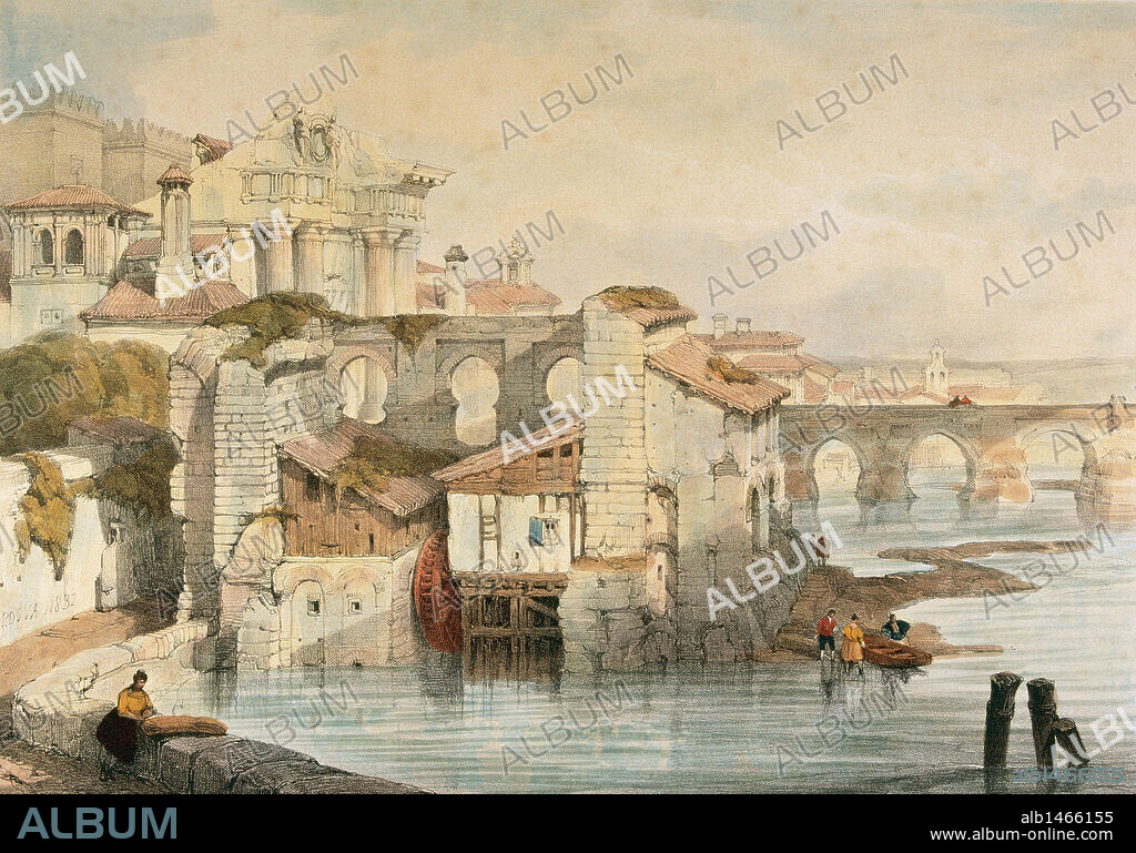 CORDOBA. Año 1832. "Molino". ANDALUCIA. ESPAÑA. Dibujo de David ROBERTS, litografía de W. GAUCI. Londres, 1837.