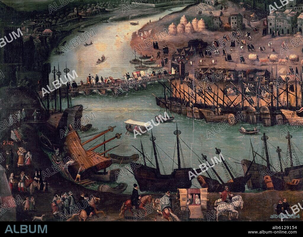 ALONSO SÁNCHEZ COELLO (atribuido). VISTA DE LA CIUDAD DE SEVILLA - DETALLE - SIGLO XVI.