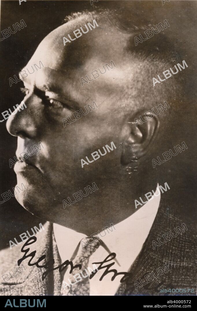 Gregor Strasser, German Nazi politician, c1920s-c1930s. Strasser (1892-1934) was a senior figure in the Nazi party in the 1920s and early 1930s. His personal and ideological rivalry with Hitler led to his arrest and assassination by the Berlin Gestapo in the so-called 'Night of the Long Knives', the purge of the party carried out between 30 June and 2 July 1934.