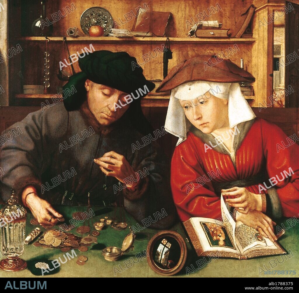 ECONOMIA SIGLO XVI. "EL CAMBISTA Y SU MUJER" (1514). Oleo sobre madera, obra del pintor flamenco Quentin MASSYS (1465/66-1530). Museo del Louvre. París. Francia.